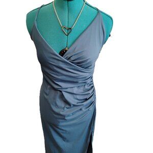 Halara Celadon Blue Ruched Lace-Up Dress Size Small-medium